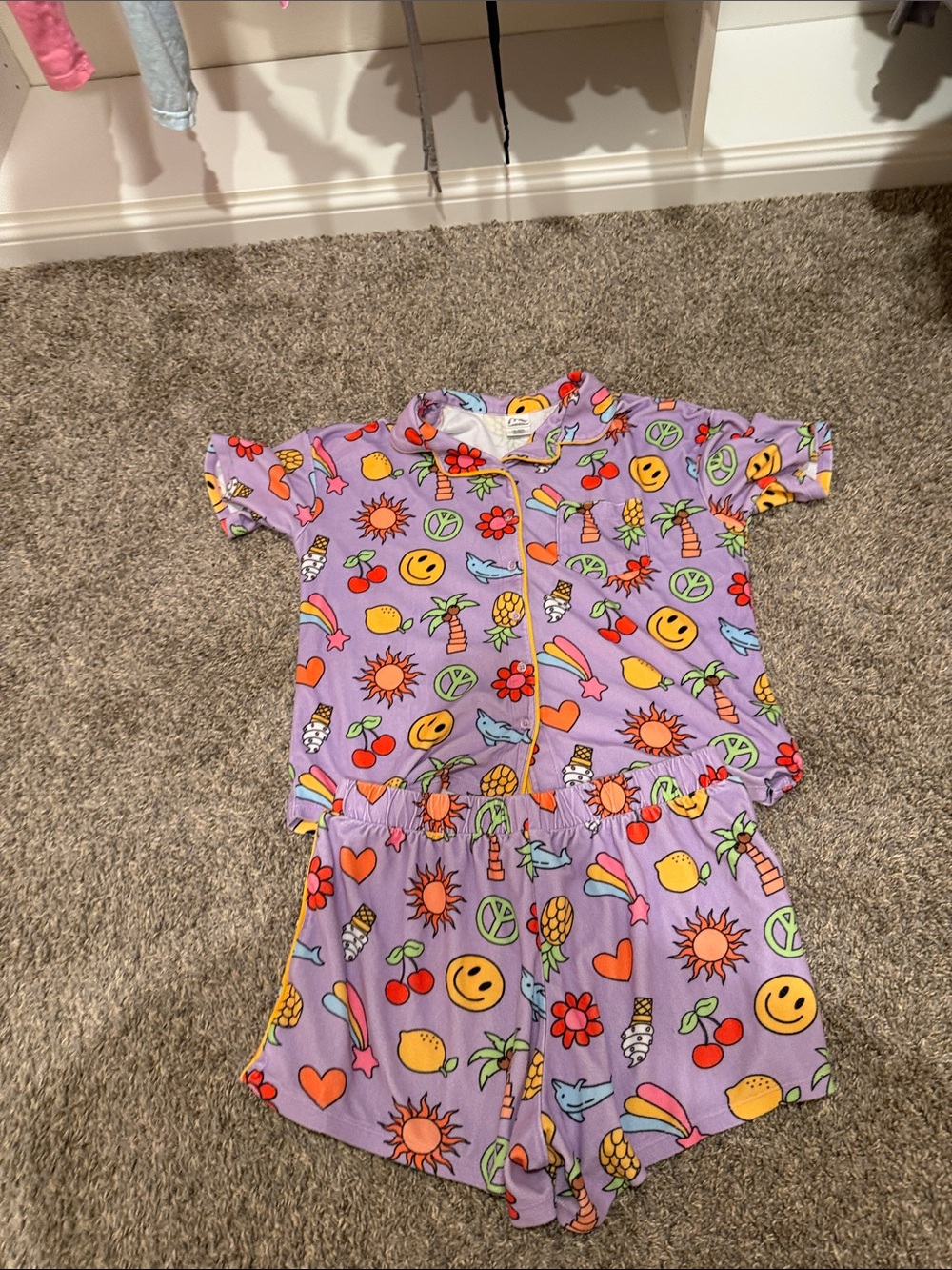 Cat & Jack Purple Smiley Fruit Print Short Pajama Set